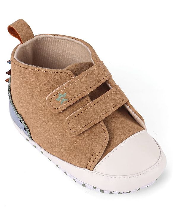 Cute Walk by Babyhug Velcro Closure Booties with Crocodile Applique - Khaki