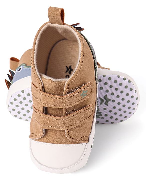 Cute Walk by Babyhug Velcro Closure Booties with Crocodile Applique - Khaki