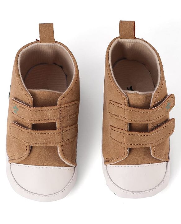 Cute Walk by Babyhug Velcro Closure Booties with Crocodile Applique - Khaki