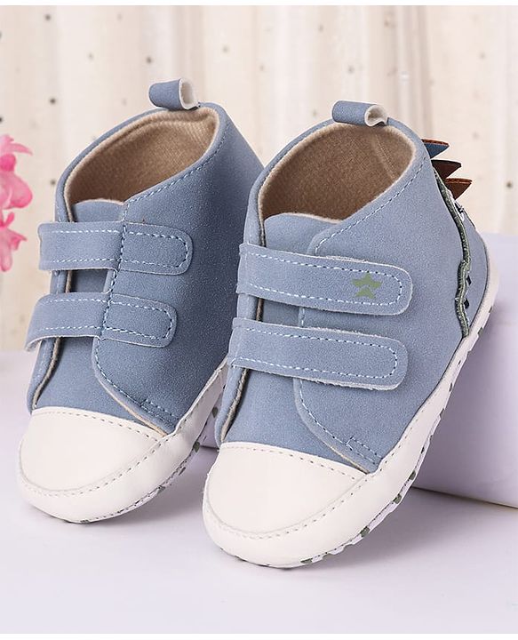 Cute Walk by Babyhug Velcro Closure Booties with Crocodile Applique - Light Blue