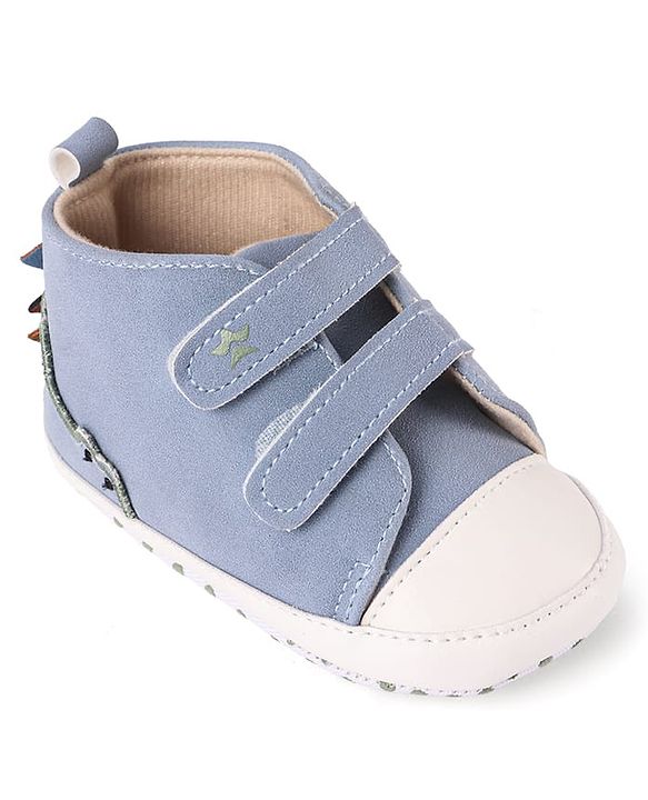 Cute Walk by Babyhug Velcro Closure Booties with Crocodile Applique - Light Blue