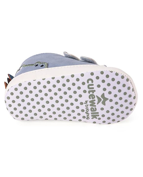 Cute Walk by Babyhug Velcro Closure Booties with Crocodile Applique - Light Blue