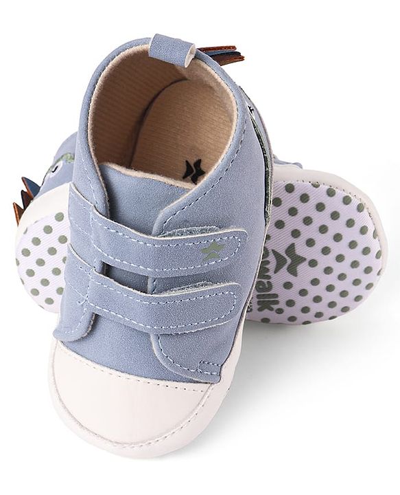 Cute Walk by Babyhug Velcro Closure Booties with Crocodile Applique - Light Blue
