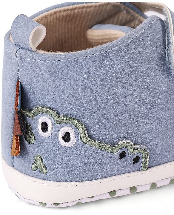 Cute Walk by Babyhug Velcro Closure Booties with Crocodile Applique - Light Blue