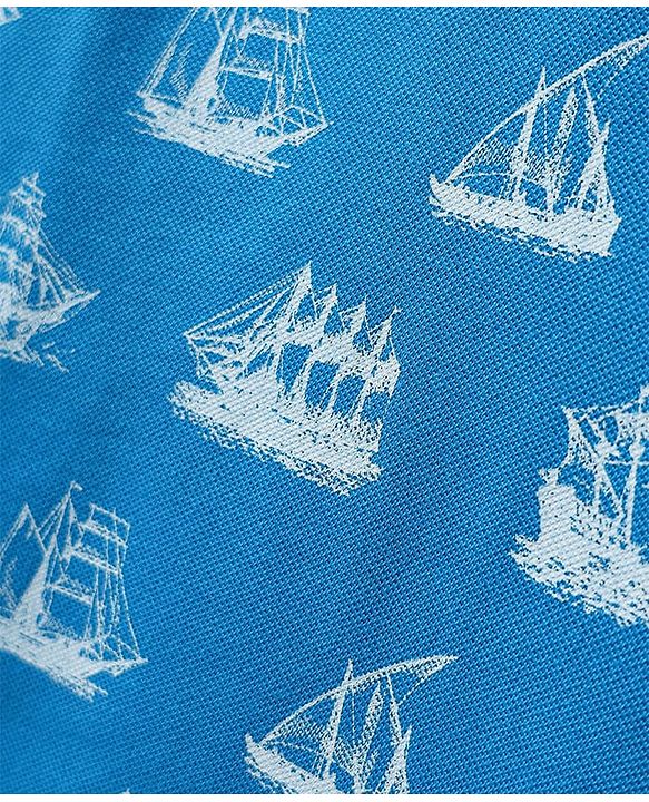 Pine Kids Cotton Knit Half Sleeves Polo T-Shirt with Nautical Print - Blue