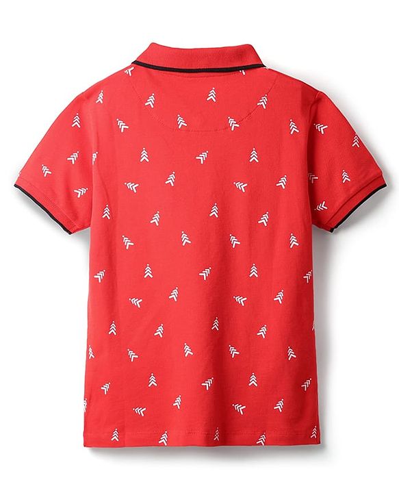 Pine Kids Cotton Knit Half Sleeves Polo T-Shirt with Brand Logo Print - Red