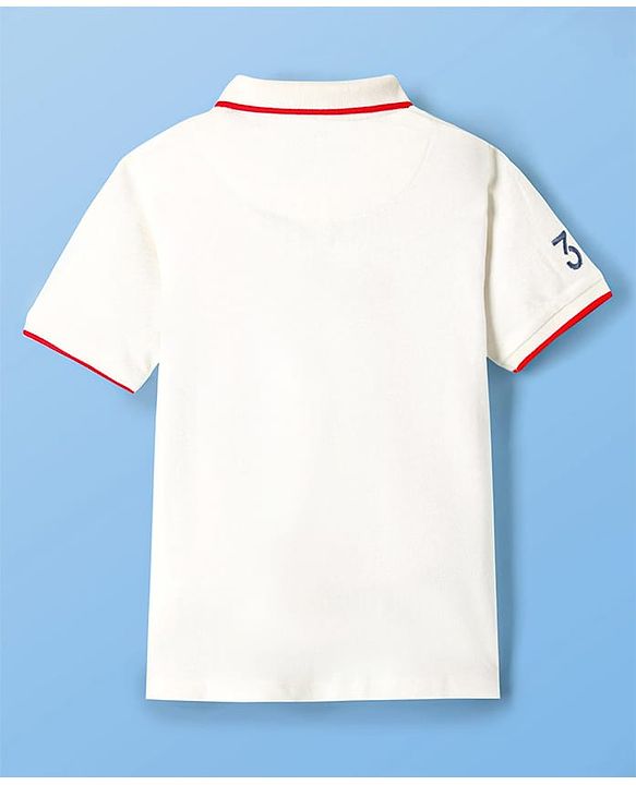 Pine Kids Cotton Knit Half Sleeves Polo T-Shirt with Ledgend Text Embroidery - White