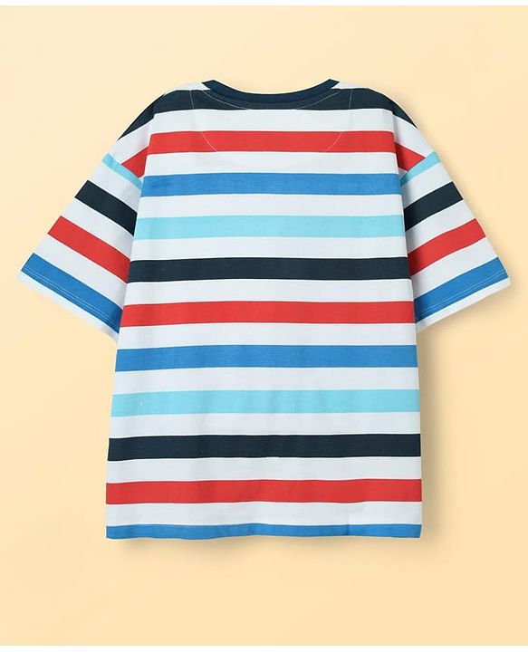 Pine Kids Marvel Single Jersey Knit Half Sleeves Oversized Drop Shoulder T-Shirt with Captain America Graphics - White & Blue