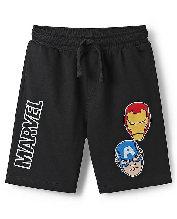 Pine Kids Marvel Single Jersey Knit Half Sleeves T-Shirt & Shorts Set with Avengers Graphics - Black