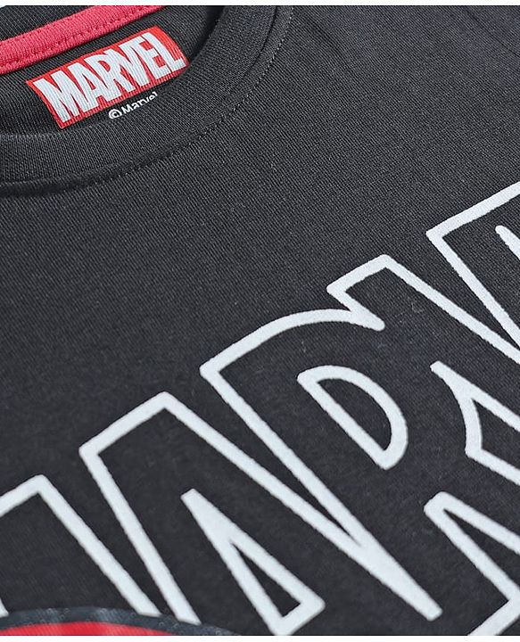 Pine Kids Marvel Single Jersey Knit Half Sleeves T-Shirt & Shorts Set with Avengers Graphics - Black