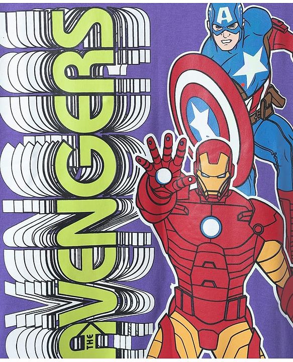 Pine Kids Marvel Single Jersey Knit Half Drop Shoulder Sleeves Oversized T-Shirt with Avengers Graphics - Purple