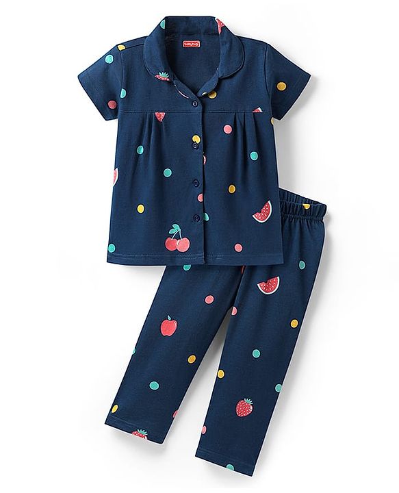 Babyhug Cotton Knit Half Sleeves Night Suit with Dino Print - Blue main image 1