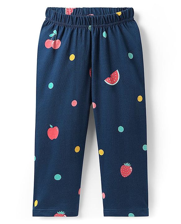 Babyhug Cotton Knit Half Sleeves Front Open Co-ords Night Suit With Tropical Theme Print - Navy Blue