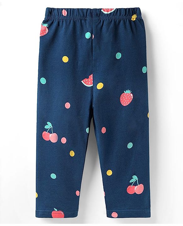 Babyhug Cotton Knit Half Sleeves Front Open Co-ords Night Suit With Tropical Theme Print - Navy Blue