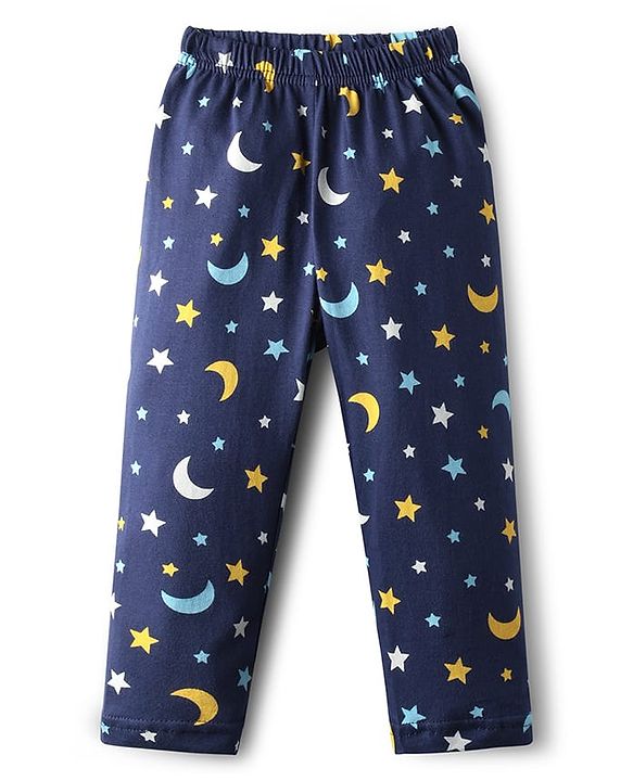 Babyhug Cotton Knit Half Sleeves Co-ords Front Open Night Suit With Star Print - Navy Blue