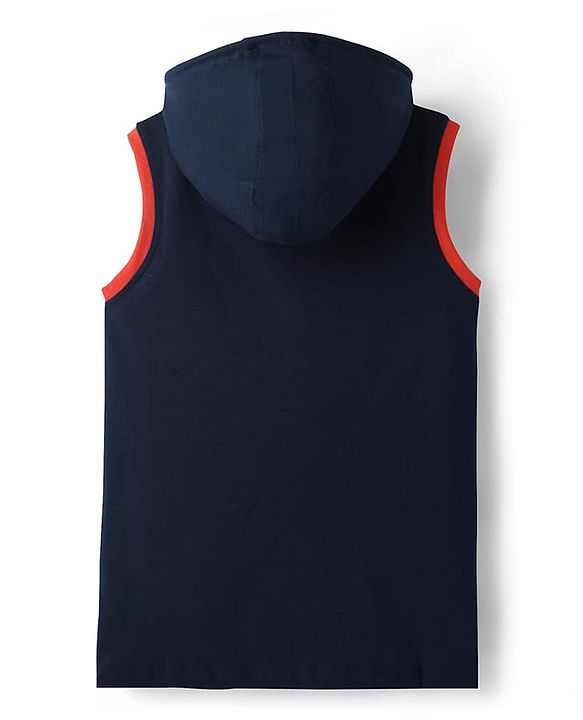 Pine Kids Marvel Single Jersey Knit Sleeveless Hooded T-Shirt with Captain America Graphics - Navy Blue