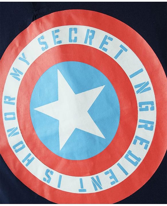 Pine Kids Marvel Single Jersey Knit Sleeveless Hooded T-Shirt with Captain America Graphics - Navy Blue
