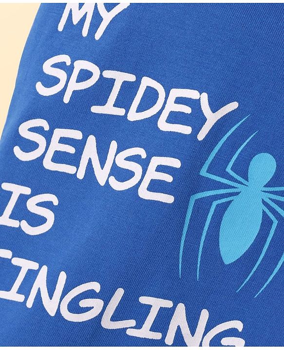 Pine Kids Marvel Single Jersey Knit  Drop Shoulder Half Sleeves Collared T-Shirt with Spider-Man Graphics - White & Blue