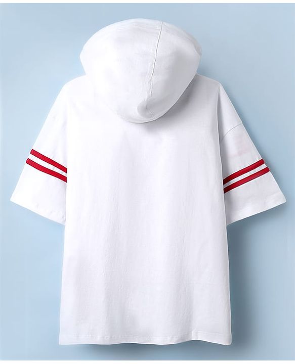 Pine Kids Marvel Single Jersey Knit Drop Shoulder Half Sleeves T-Shirt with Captain America Graphics with Hoodie -White