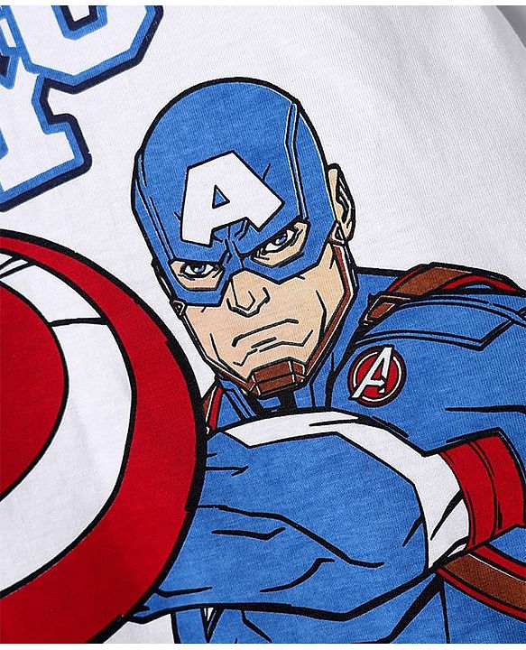 Pine Kids Marvel Single Jersey Knit Drop Shoulder Half Sleeves T-Shirt with Captain America Graphics with Hoodie -White
