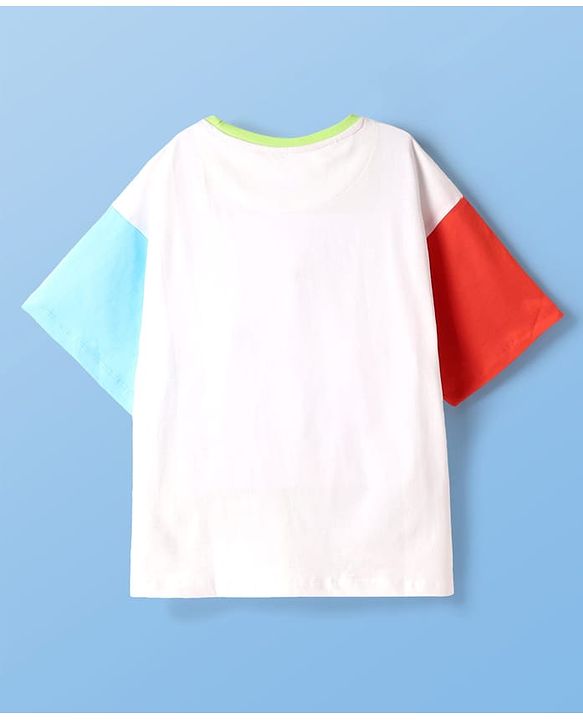 Pine Kids Disney Single Jersey Knit Half Drop Shoulder Sleeves Oversized T-Shirt with Chip n Dale Graphics - White