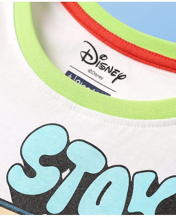 Pine Kids Disney Single Jersey Knit Half Drop Shoulder Sleeves Oversized T-Shirt with Chip n Dale Graphics - White