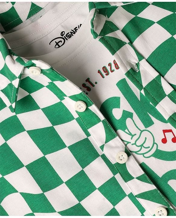 Pine Kids Disney Single Jersey Knit Half Sleeves Front & Back Mickey Mouse Graphics Shirt With T-Shirt - Green