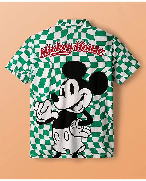Pine Kids Disney Single Jersey Knit Half Sleeves Front & Back Mickey Mouse Graphics Shirt With T-Shirt - Green