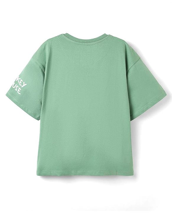 Pine Kids Marvel Single Jersey Knit Half Drop Shoulder Sleeves T-Shirt with Mickey Mouse Graphics - Olive Green