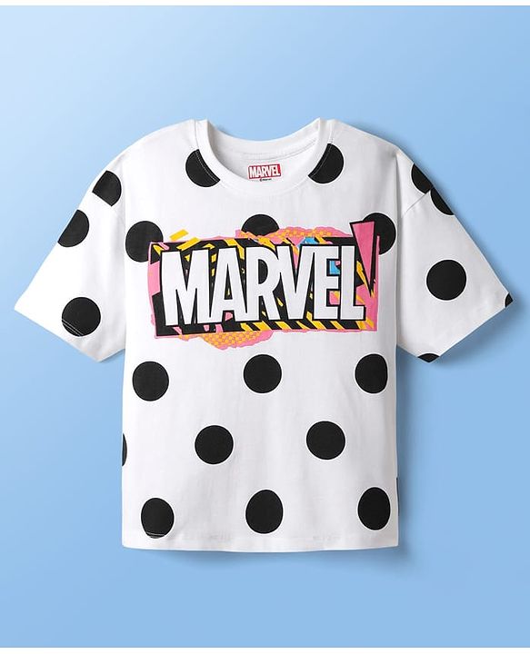 Pine Kids Marvel Single Jersey Knit Half Drop Shoulder Sleeves T-Shirt with Avengers Graphics - White
