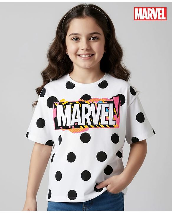Pine Kids Marvel Single Jersey Knit Half Drop Shoulder Sleeves T-Shirt with Avengers Graphics - White