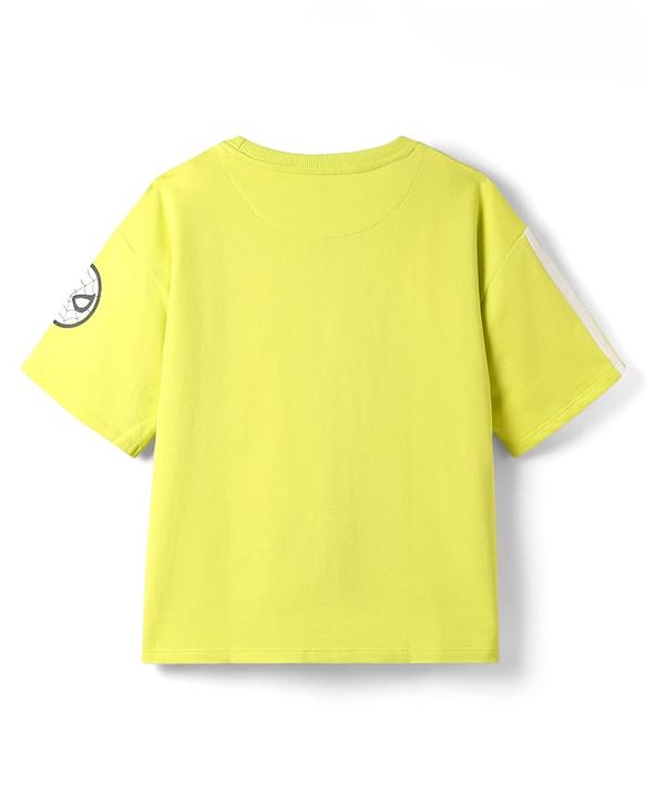 Pine Kids Marvel Terry Knit Half Sleeves Drop Shoulder Cut And Sew T-Shirt With Spider-Man Graphic - Neon Green