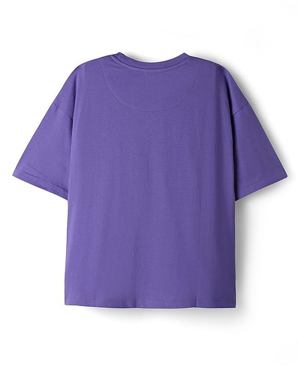 Pine Kids Disney Single Jersey Knit Half Drop Shoulder Sleeves Oversized T-Shirt with Bambi Graphics - Purple