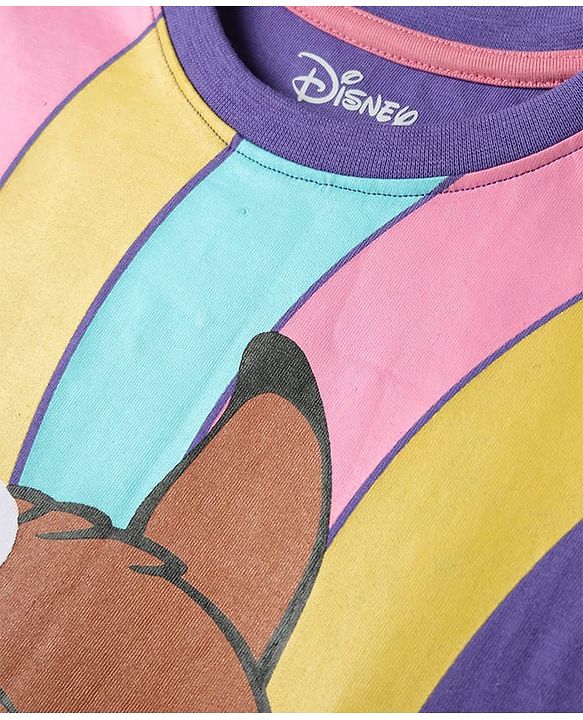 Pine Kids Disney Single Jersey Knit Half Drop Shoulder Sleeves Oversized T-Shirt with Bambi Graphics - Purple