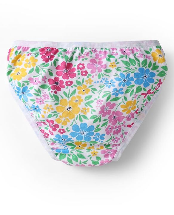 Babyhug 100% Cotton Knit Panties with Floral & Polka Dots Print Pack of 3 - Yellow Pink & White