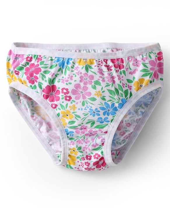 Babyhug 100% Cotton Knit Panties with Floral & Polka Dots Print Pack of 3 - Yellow Pink & White