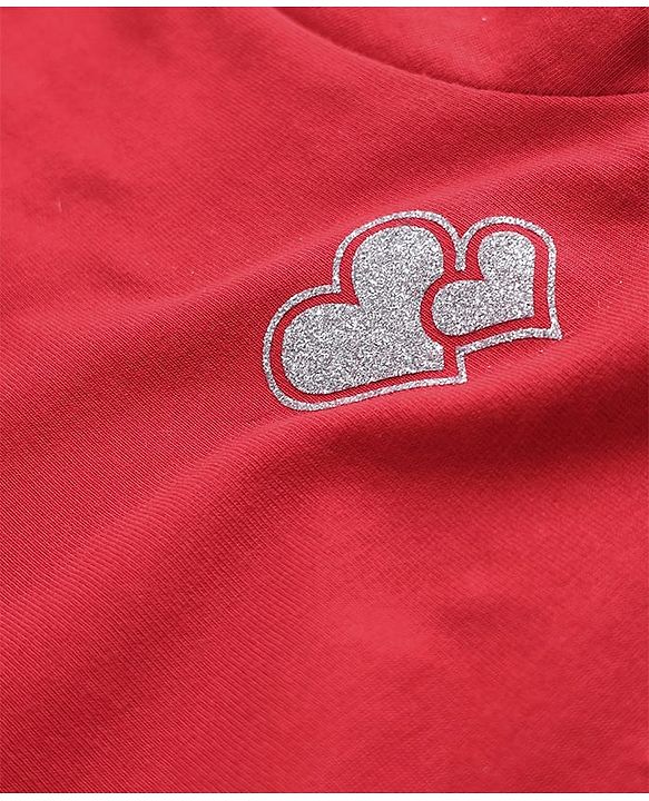 Pine Kids Cotton Knit Half Sleeves T-Shirt With Heart Print - Purple