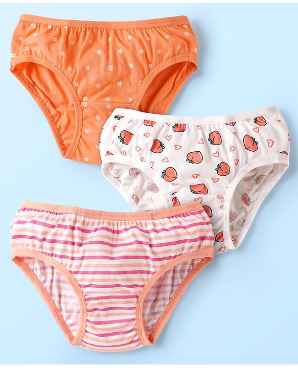 Babyhug 100% Cotton Stripes Floral & Tropical Theme Printed Panties Pack Of 3 - Multi Colour