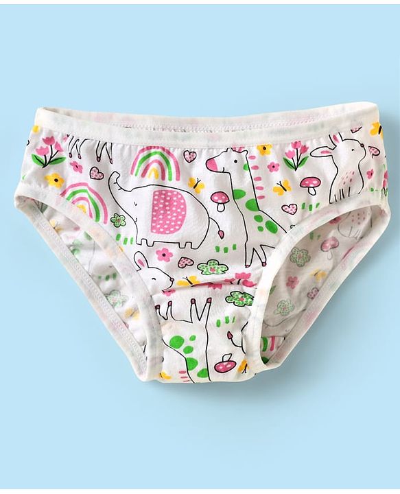 Babyhug 100% Cotton Panties With Floral & Animal Print Pack Of 3 - Dark Pink Yellow & White