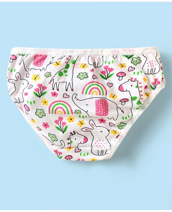 Babyhug 100% Cotton Panties With Floral & Animal Print Pack Of 3 - Dark Pink Yellow & White