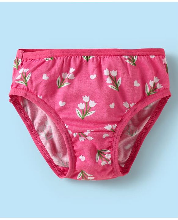 Babyhug 100% Cotton Panties With Floral & Animal Print Pack Of 3 - Dark Pink Yellow & White