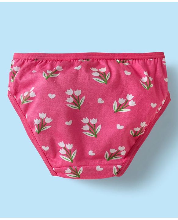 Babyhug 100% Cotton Panties With Floral & Animal Print Pack Of 3 - Dark Pink Yellow & White