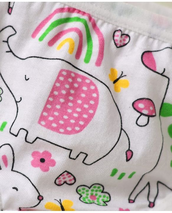 Babyhug 100% Cotton Panties With Floral & Animal Print Pack Of 3 - Dark Pink Yellow & White