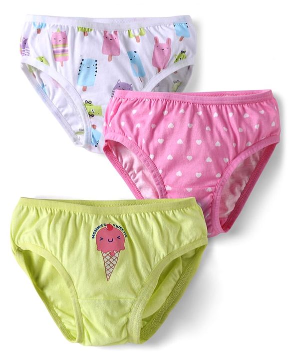 Babyhug 100% Cotton Knit Panties with Ice Cream & Polka Dots Print Pack of 3 - Light Green Pink & White