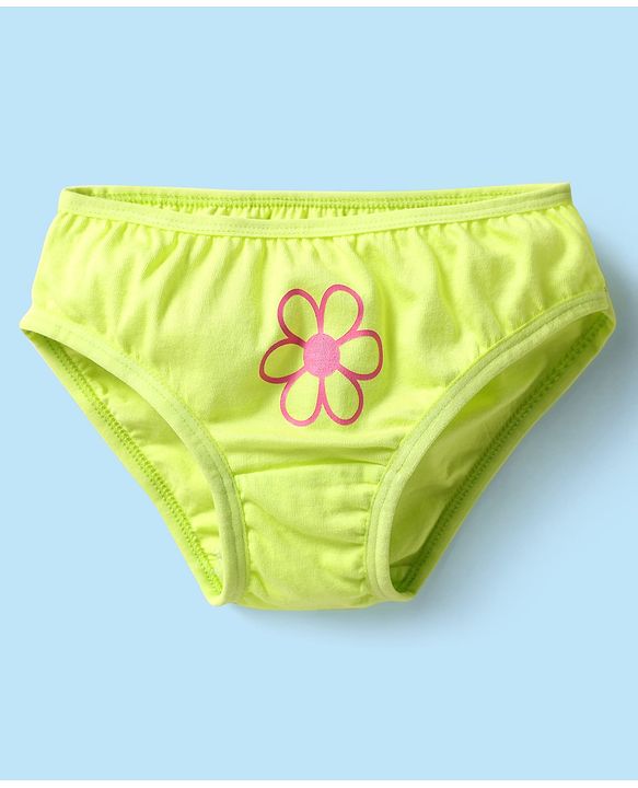 Babyhug 100% Cotton Single Jersey Knit Panties With Stripes & Floral Print Pack Of 3 - Lime & Pink