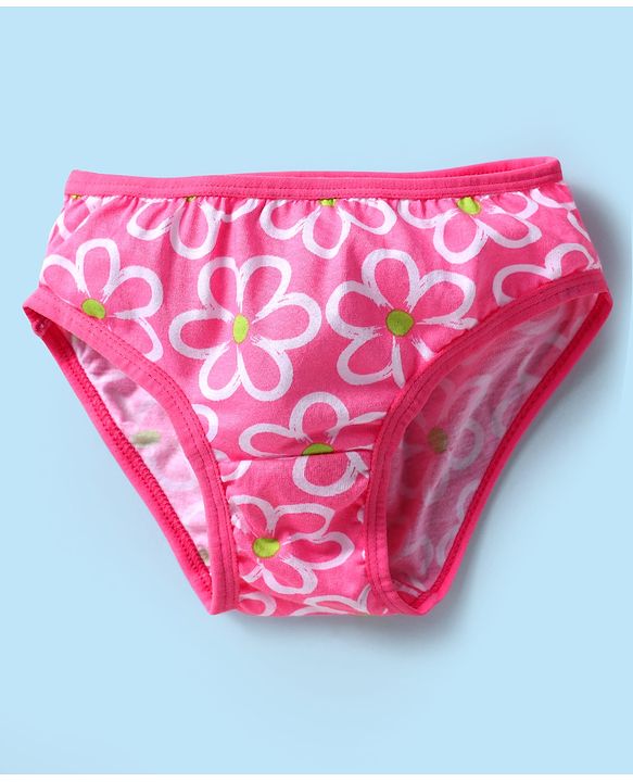 Babyhug 100% Cotton Single Jersey Knit Panties With Stripes & Floral Print Pack Of 3 - Lime & Pink