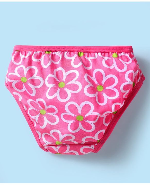 Babyhug 100% Cotton Single Jersey Knit Panties With Stripes & Floral Print Pack Of 3 - Lime & Pink