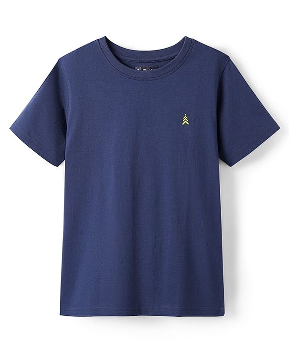 Pine Kids Cotton Knit Half Sleeves Solid Color T-Shirt - Navy Blue