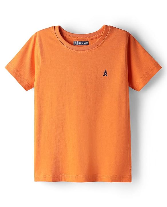 Pine Kids Cotton Knit Half Sleeves Solid Color T-Shirt - Navy Blue