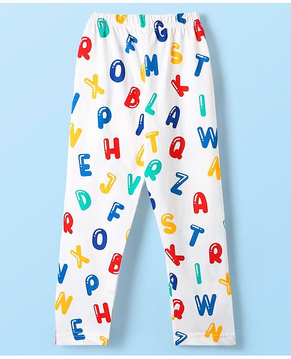 Babyhug Cotton Knit Half Sleeves Co-ords Front Open Night Suit With Alphabet Print - White